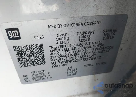 2023 Chevrolet Trailblazer Fwd Ls z USA, uszkodzony, nr VIN KL79MMS22PB179932